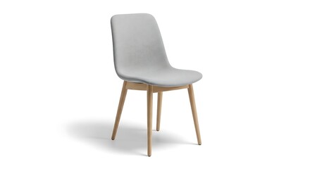 Fototapeta premium Modern minimalist light gray upholstered dining chair with wooden legs for home furniture