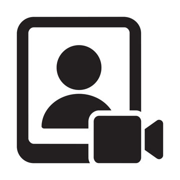 Simple icon of user avatar and recorder camera sign representing digital media production 8K ultra quality image ratio with recording, production