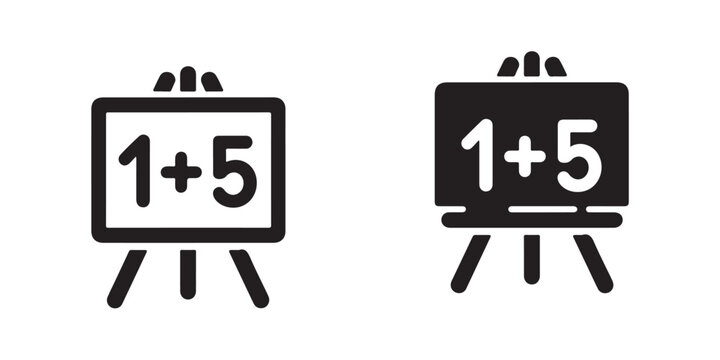 Mathematics board icon with basic addition sum displayed on easel for primary education.