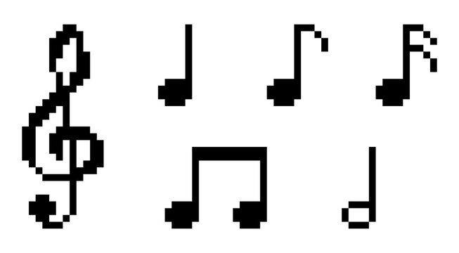 8-bit Pixel Art Simple Black Musical Note Icon Set