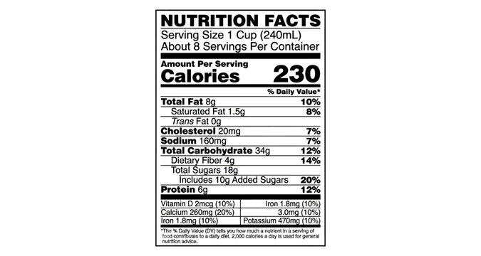 Soybean nutrition label graphic with dietary information and serving size against a clean background