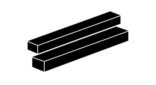Minimal black silhouette icon, simple flat vector, bold black shape, no, no shading two black rectangular prisms or bars arranged in parallel on a, flat icon style