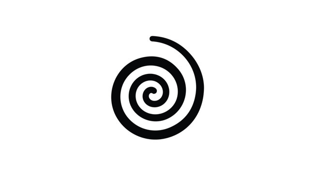 Minimalist black spiral vector icon, hypnotic swirl line art on white background, circular vortex symbol for logo design and abstract branding