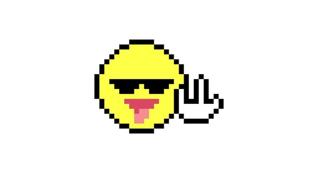 8-bit pixel art rock n roll sunglasses character. looped animation 4k 30fps