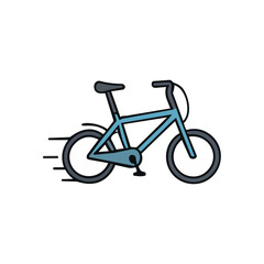 Fototapeta premium A blue bicycle with motion lines indicating speed, isolated on a white background.