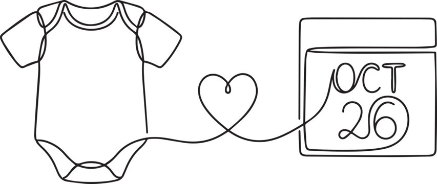 Maternity icons baby onesie and calendar october 26th due date illustration