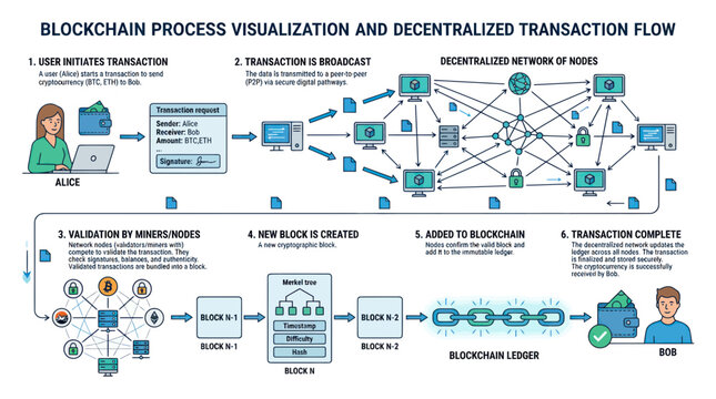 Blockchain Process Visualization: Decentralized Transaction Flow and Network