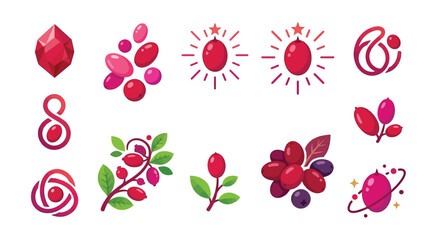 Collection of abstract red berry and gemstone icons and symbols. © tr