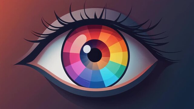 Colorful eye illustration rainbow iris with dramatic shadow and light