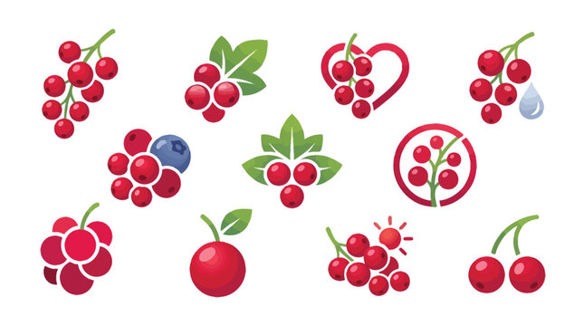 Collection of Red Currant Icons and Illustrations with Various Designs.