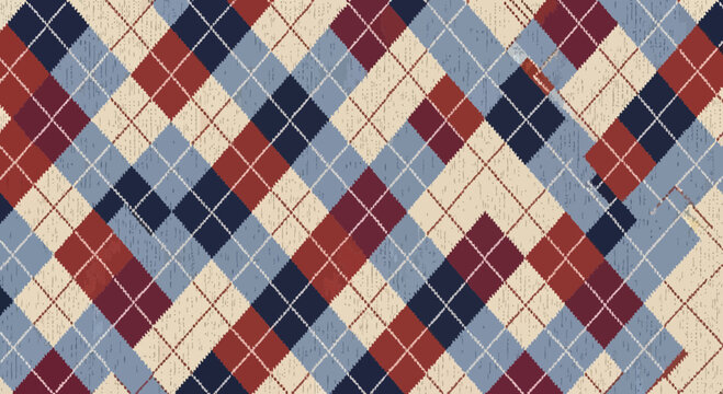 Argyle Pattern Texture Background, Vintage Diamond Geometric Fabric, Retro Style