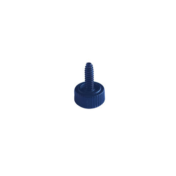 Front View of a Small Dark Blue Plastic Thumbscrew Fastener Isolated on White Background
