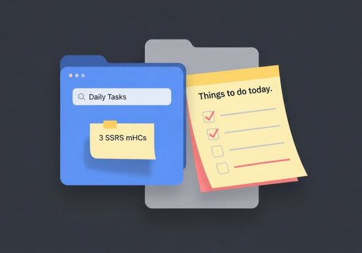 Blue folder with sticky notes and todo list on smartphone screen, productivity and organization concept