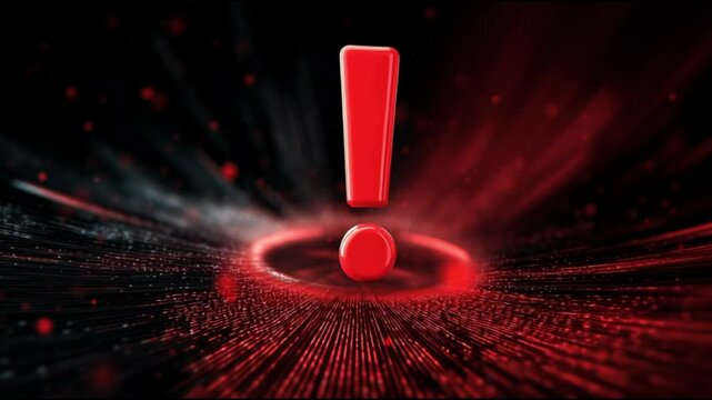 3D red exclamation point, floating in midair with ambient vibrations