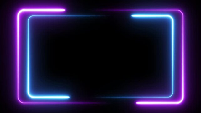 Blue and Purple Neon Sign Rounded Rectangle Frame Animation on Black Background Copy Space Design
