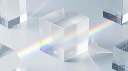 Obraz premium White glass square 3d render light refraction geometric abstract block