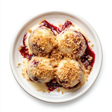 plum-filled dumplings topped with buttered isolated on a white background