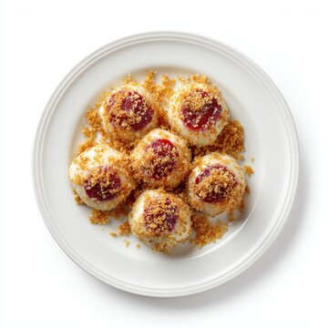 Zwetschkenkndel plum-filled dumplings topped with buttered isolated on a white background