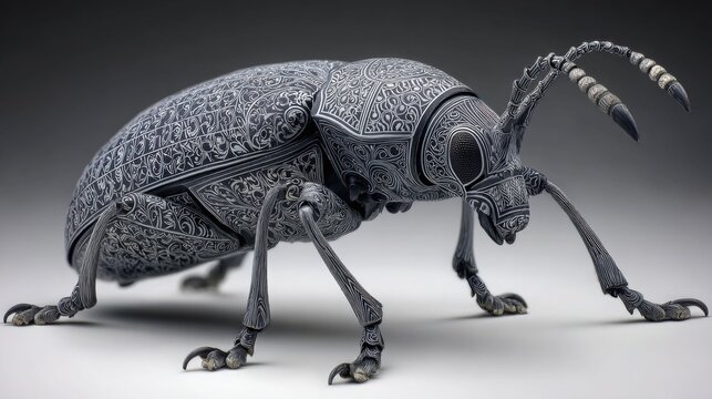 Intricately Detailed Ornate Beetle Sculpture Showcasing Elaborate Metalwork and Patterns