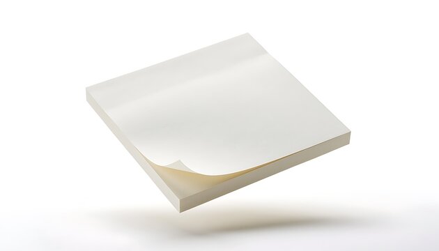A stack of white notepads floats in mid-air on a plain surface