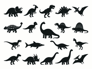 Obraz premium Set of black silhouettes of different dinosaurs