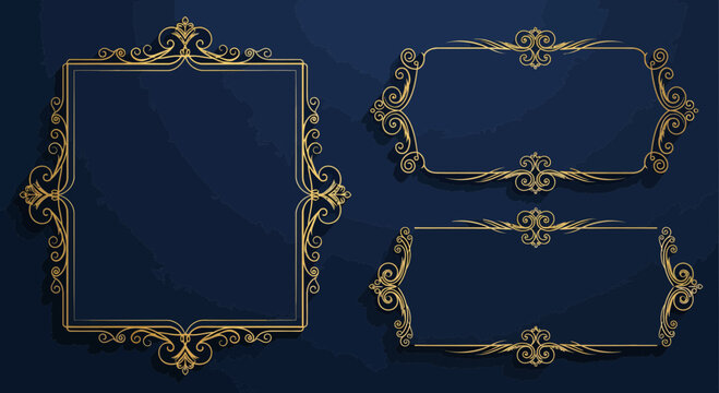 Ornate Gold Frames on Dark Blue Marble Background