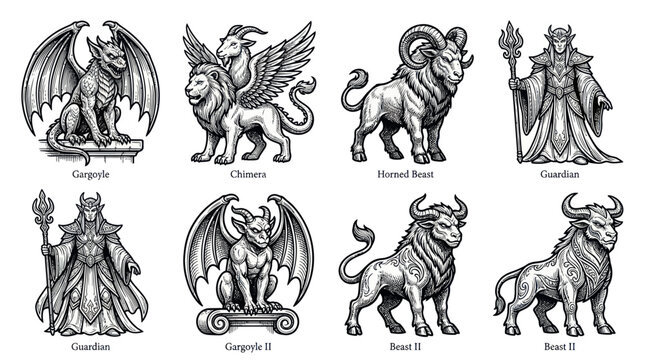 Mythical Creatures Collection: Gargoyles, Chimera, Ram, Guardians, Beasts