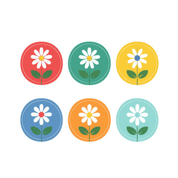 Set of six colorful daisy flower icons