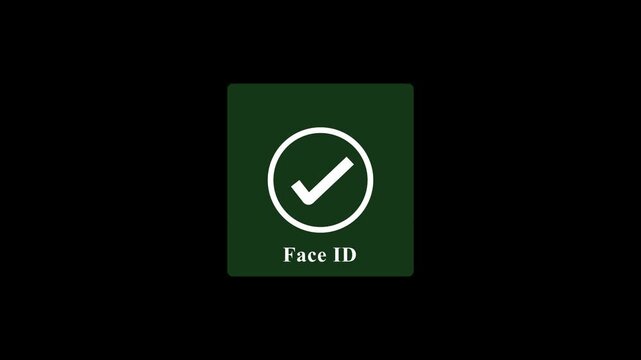 Dark green square with white Face ID icon and text on black background identification authentication