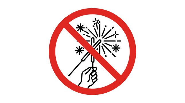 No Fireworks Symbol: Ban Sparklers, Firecrackers, Pyrotechnics Sign