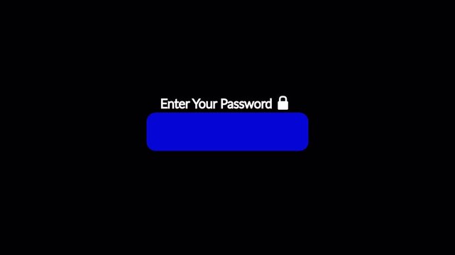 Password Login Screen Animation With Lock Icon and Blinking Cursor on Transparent Background  , Password Entry Interface Animation for data Protection ,User Authentication and Cyber Security in 4K  