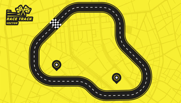 Road track or Race track isolated on yellow background.