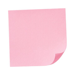 Fototapeta premium Pink sticky note with curled corner isolated on transparent background post it adhesive paper stationery memo