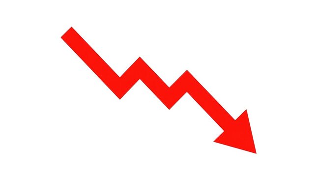 Red downward zigzag arrow graph icon for declining trends and statistics