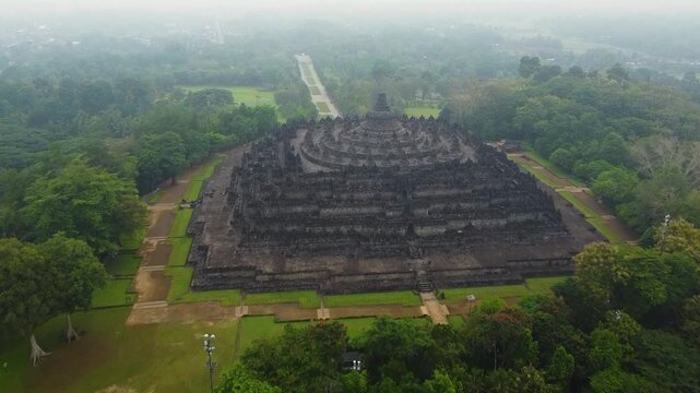 Aerial view of borobudur temple monument in indonesia