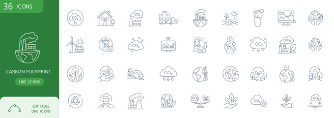 Carbon footprint and CO2 emission reduction line icons set, vector illustration © RayZigna