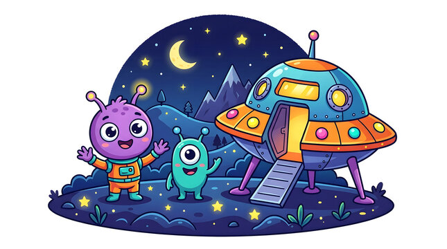 Cute alien and UFO vector artwork