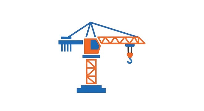 Vector illustration of construction crane with blue and orange design