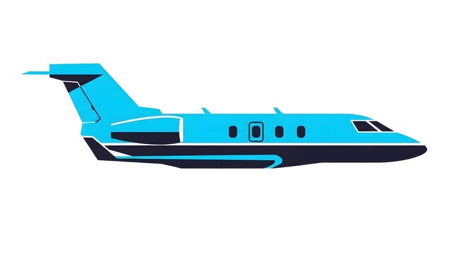 Blue and black vector illustration of a private jet airplane