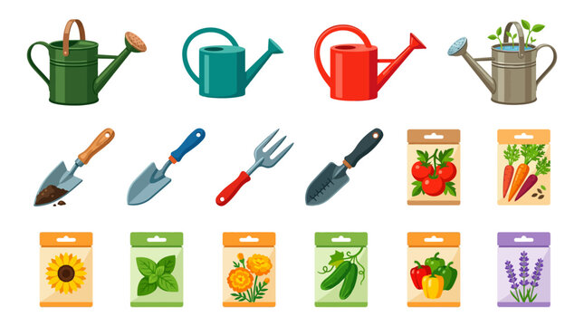 Gardening tools and seeds variety.