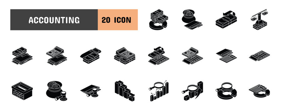 20 Accounting Glyph Icon Illustration Set