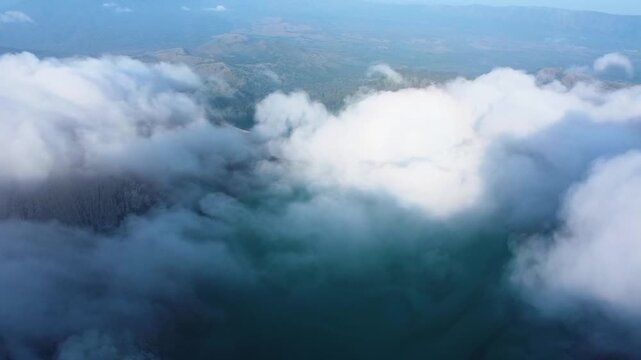 Aerial view of ijen volcano crater lake in east java