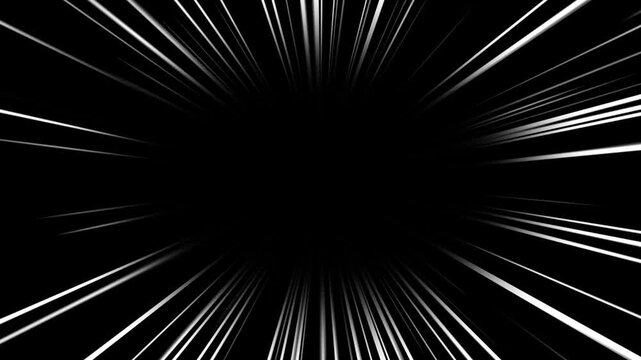 White anime manga speed lines against black background. Anime zoom speed lines animation in alpha channel transparent background.
Abstract dynamic anime speedlines animation. comic book animation.
