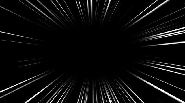 White anime manga speed lines against black background. Anime zoom speed lines animation in alpha channel transparent background.
Abstract dynamic anime speedlines animation. comic book animation.