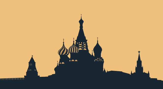 Moscow iconic skyline silhouette, Saint Basil's Cathedral and Kremlin