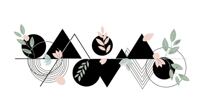 Geometric Abstract Design with Botanical Elements