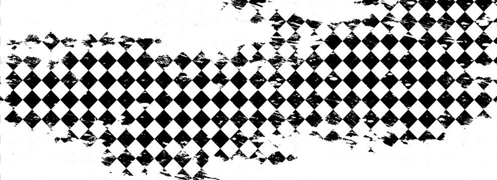Checkered background with grunge. Abstract black and white background, distorted checkered pattern. Chessboard surface. Abstract banner with distortion.art visual vector eps10