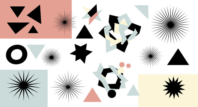 Modern Abstract Geometric Shapes and Starbursts Collage