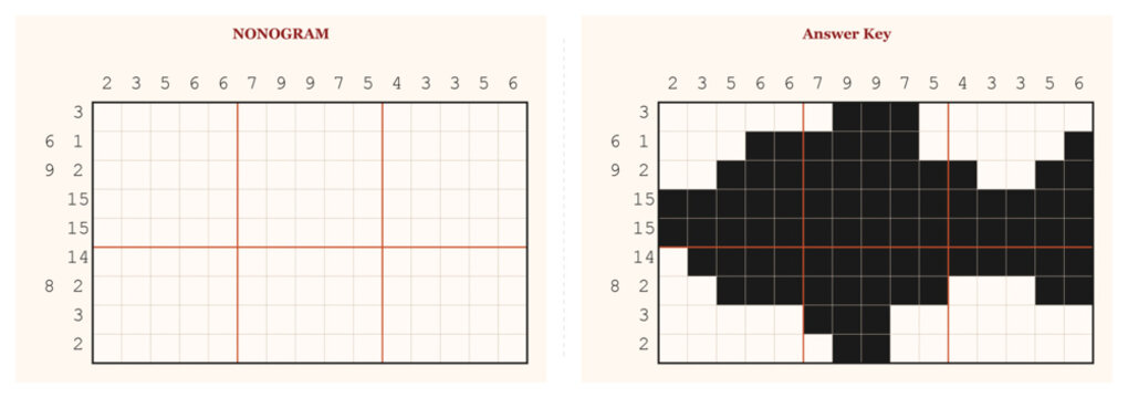 Father's day fish nonogram puzzle grid template with answer keys for solving  