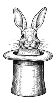 Rabbit Emerging From Top Hat Vintage Illustration